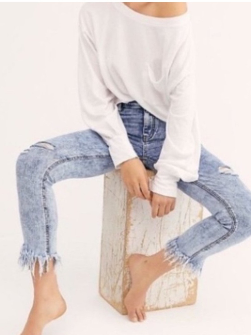 Free People Great Heights Frayed Hem Acid Wash Jeans Womens 31 Bohemian Y2K